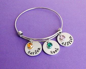 Personalized Mom Bangle - Mother's Day - Gift for Mom - Engraved Bangle with Names and Birthstones - Grandma Bangle Bracelet - Grandmother