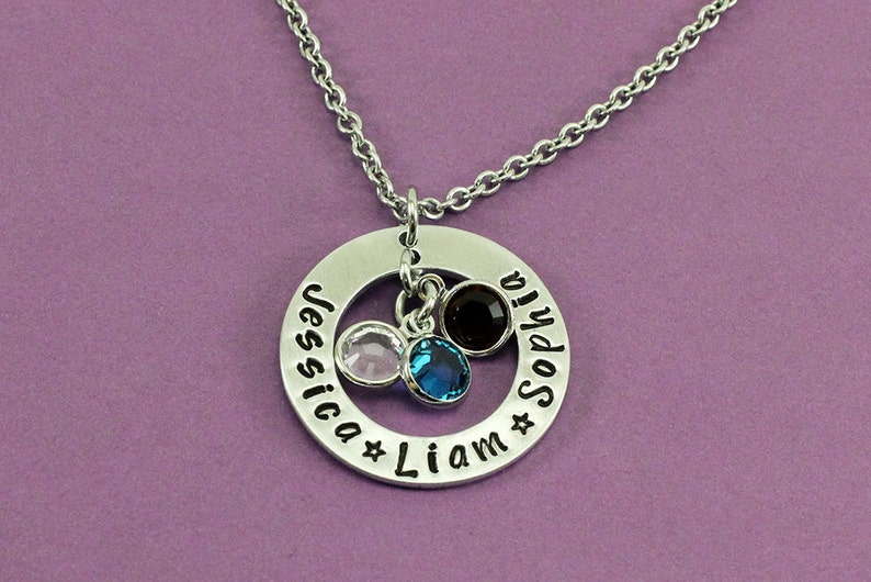 Personalized Mommy Necklace 3 Names and 3 Birthstones Grandmother Jewelry Mother Mom Engraved Grandma Necklace Name necklace image 2