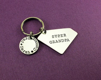 Personalized Super Grandpa Keychain - Grandpa Gift - Grandad - Papa - Pepe - Custom Stamped Grandpa Keychain - Engraved Grandpa Keychain