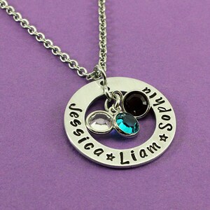 Personalized Mommy Necklace 3 Names and 3 Birthstones Grandmother Jewelry Mother Mom Engraved Grandma Necklace Name necklace image 1