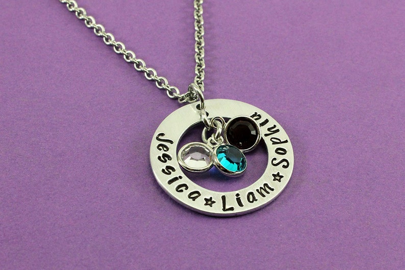 Personalized Mommy Necklace 3 Names and 3 Birthstones Grandmother Jewelry Mother Mom Engraved Grandma Necklace Name necklace image 1