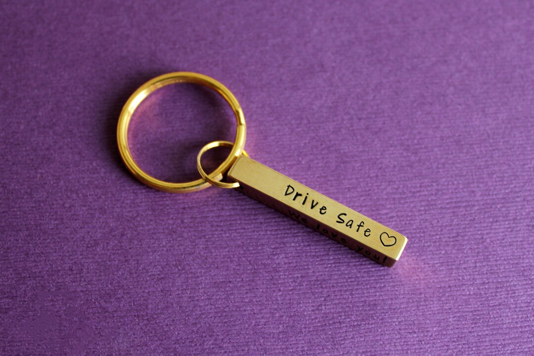 Drive Safe Keychain Personalized Brass 4 Sided Bar Keychain Etsy