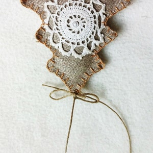 Christmas ornament burlap and lace set of 2 natural vintage romantic Christmas tree ornament Americana Style Simple French Country Cottage image 3