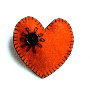 Heart ornament felt, set of 3, handmade, orange, yellow, brown, sunshine, summer, autumn, fall decor, Wedding, Christmas, Valentine's day image 2
