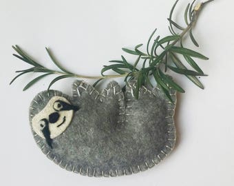 Sloth ornament felt, funny animal ornament, felt ornament, grey, Housewarming home decor