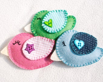 Bird felt ornament, set of 3, pink, white, green, handmade, Birthday gift, home decor, Easter, Spring decoration