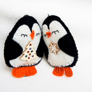 Penguin ornament felt, set of 2, handmade, Christmas ornament, Birthday gift, nursery decor, home decoration