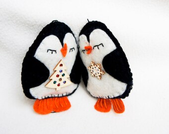 Penguin ornament felt, set of 2, handmade, Christmas ornament, Birthday gift, nursery decor, home decoration