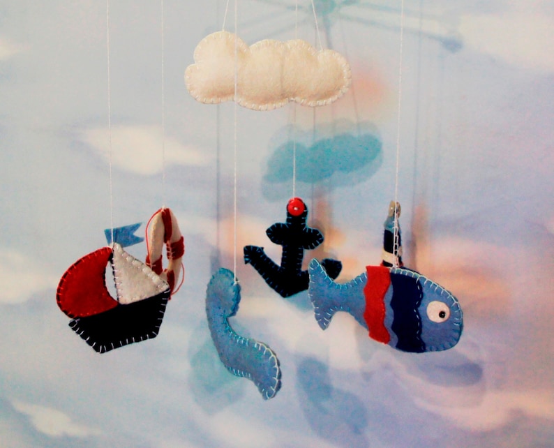 Baby Mobile Nautical Felt Nursery Crib Crib Mobile Nursery Etsy
