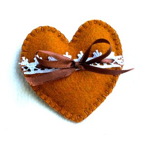 Heart ornament felt, set of 3, handmade, orange, yellow, brown, sunshine, summer, autumn, fall decor, Wedding, Christmas, Valentine's day image 4