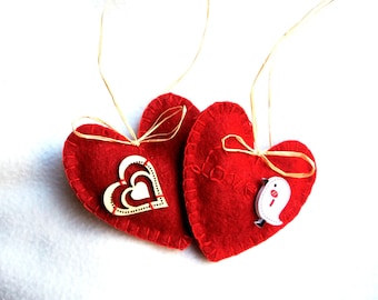 Heart ornament  felt set of 2, red heart, Valentine's day, Mother's day gift,  Birthday gift, Wedding  decor, home decor, Chrismas ornament