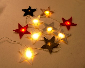Star Felt String Lights, Star night light felt, nursery light, Christmas light, twinkle lights, Christmas decor, twinkle light garland