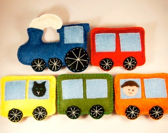 Train ornament felt, set of 5, locomotive, steam engine and wagon decoration, baby mobile, Nursery Housewarming home decor