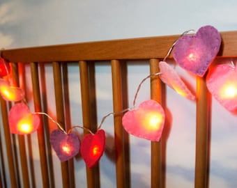 Heart String Lights felt, heart night light felt, nursery light, Christmas light, Christmas decor, heart light garland