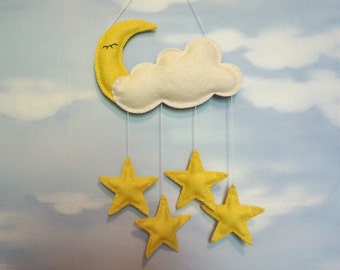 Baby Mobile felt cloud, moon, star,  Good Night, Wall Hanging, Window Hanging, nursery, Hanging Baby Mobile, Nursery Crib