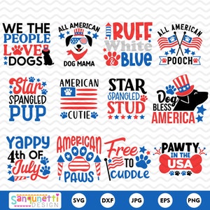 Pacote SVG de 4 de julho para cães: clipart patriótico (download digital)