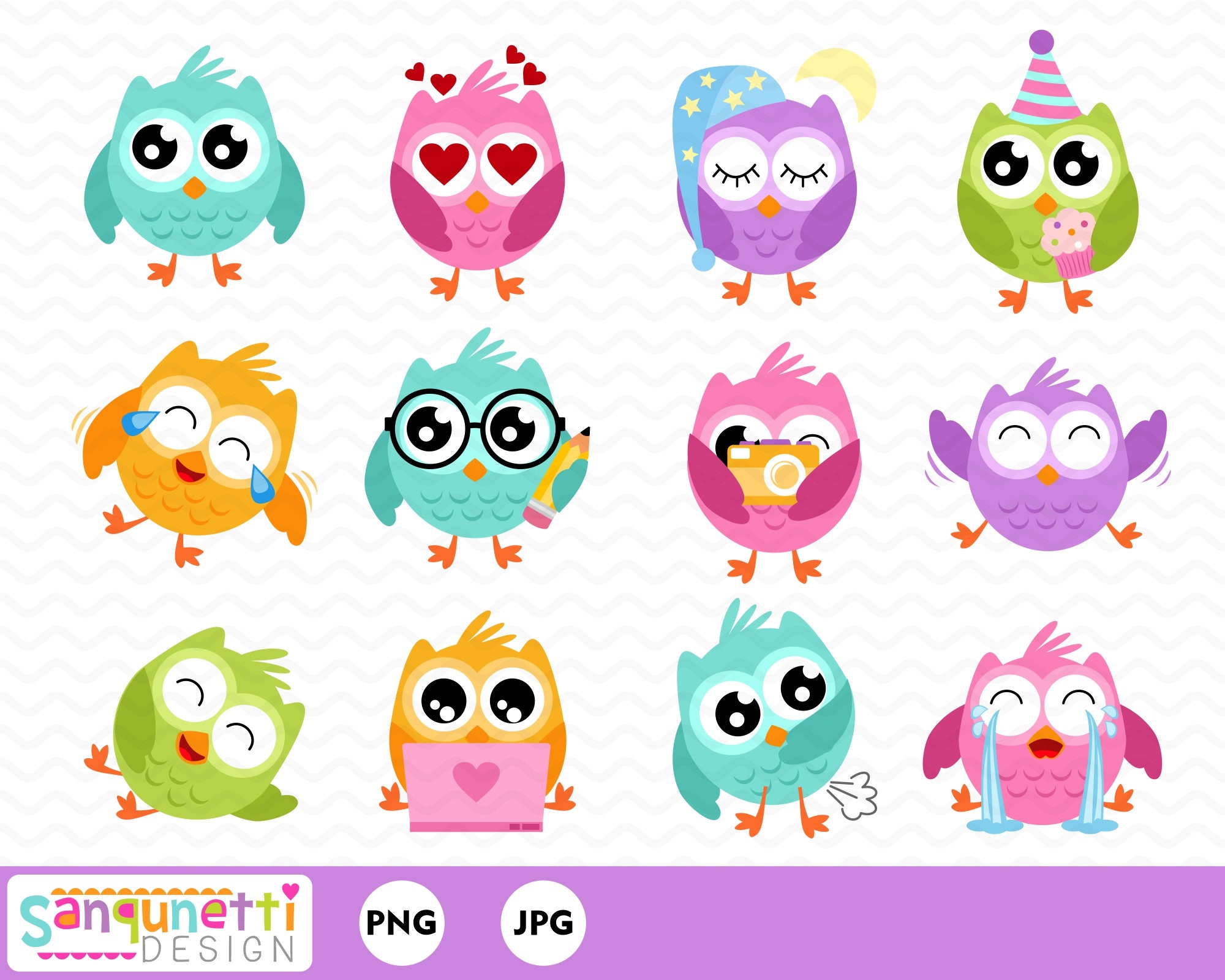 Owl emoji Clipart cute bird digital art instant download Etsy
