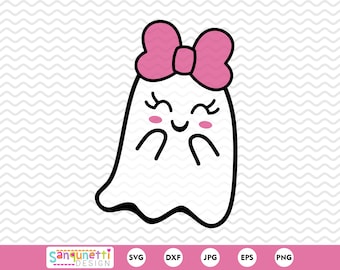 Adorable Layered Halloween Ghost SVG | Cute Ghost with Bow Clipart