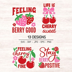 Paquete SVG de frutas de verano / Cereza, fresa y sandía PNG / Citas de frutas SVG