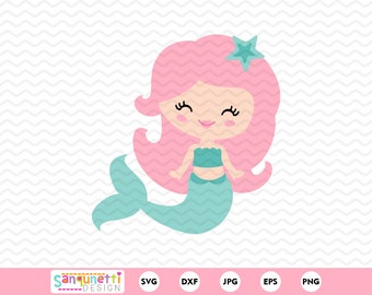 Mermaid girl Summer SVG, girls cutting file for silhouette and cricut