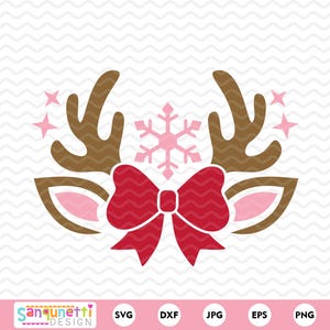 Corna di renna con fiocco SVG / Clipart di Natale con ragazza carina