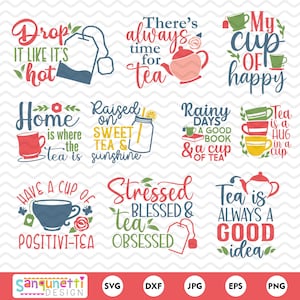 Amantes de chá SVG e clipart, letras de chá citam arte digital, clipart de xícara de chá