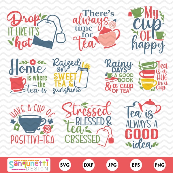 Tea lovers SVG and clipart, tea lettering quotes digital art, teacup clip art