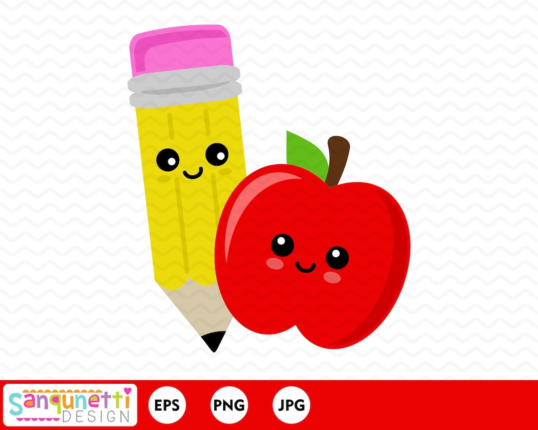 Apple and Pencil Clipart, Back to School Teacher and Classroom Digital