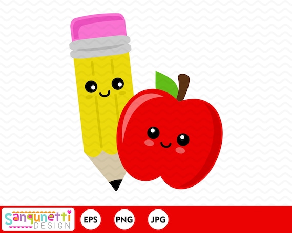 Apple And Pencil Clipart Back To School Teacher And Classroom Etsy