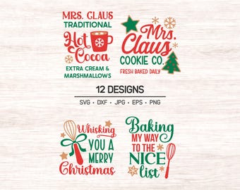 Mrs. Claus Christmas Baking SVG-bundel | Citaten over koekjes en cacao