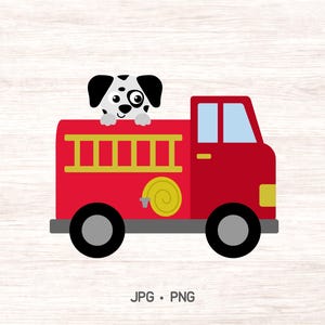 Fire Truck clipart with dalmatian, transportation digital art instant download