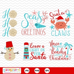 Coastal Christmas clipart, beach digital art, instant download