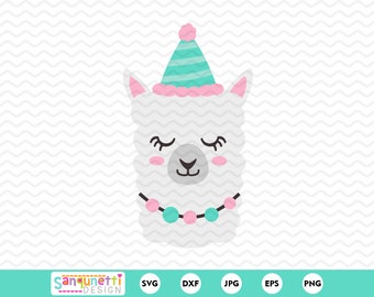 Arquivos de corte SVG de lhama de aniversário, arquivo de corte para meninas, silhueta e cricut