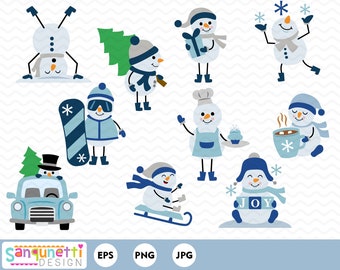 Snowmen winter clipart, Christmas digital art,instant download