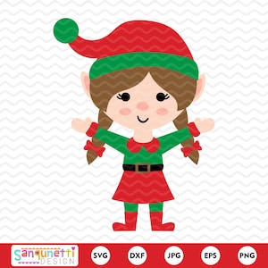 Niedliche kleine Mädchen Elfe SVG, Weihnachten Schneidedatei, Urlaub Charakter digitaler Download