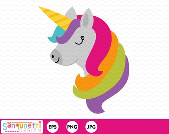 Unicorn clipart, Unicorn head digital art, magical horse instant download