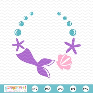 Mermaid monogram frame SVG, ocean frame digital art graphic, instant download