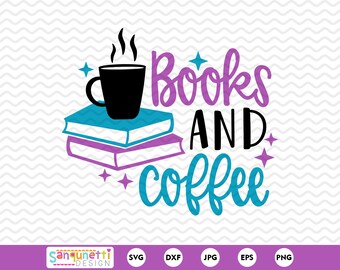 Books and Coffee SVG: Reading Lover Cut-bestand (digitale download)