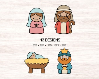 Niedliches Krippen-SVG-Bundle | Christliche Weihnachtsdateien | Weihnachtskrippen-Cliparts