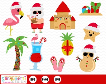 Imágenes prediseñadas de Navidad de Tropical Beach, gráficos de imágenes prediseñadas de vacaciones