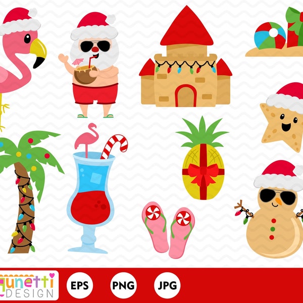 Tropical Beach Christmas clipart,  holiday clip art graphics