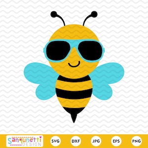 Summer Bee SVG, archivo cortado de abeja melífera, abeja con gafas de sol, archivo de arte digital, silueta y cricut