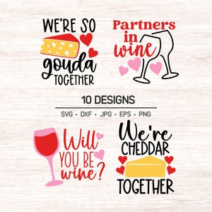 Wine and Cheese Valentine SVG Clipart Bundle