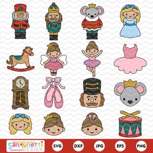 Clipart-set notenkraker ballet | Leuke notenkraker SVG-bundel | Ballerina's, muizenkoning en vakantiepersonages