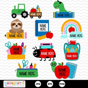 School labels, back to school clipart, school clipart to personalize