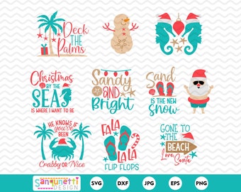 Tropical Christmas SVG and Clipart, Coastal Christmas digital art,  Christmas in July, instant download