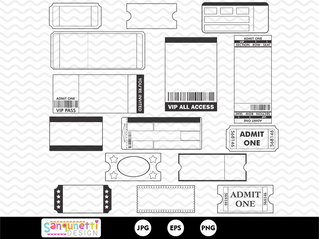 Tickets Clipart, Movie Tickets, Tickets for Party Invitations, Instant ...