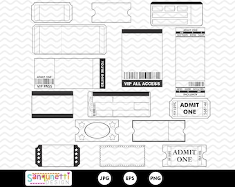 Clipart de ingressos, ingressos de cinema, ingressos para convites de festas, download instantâneo de arte digital