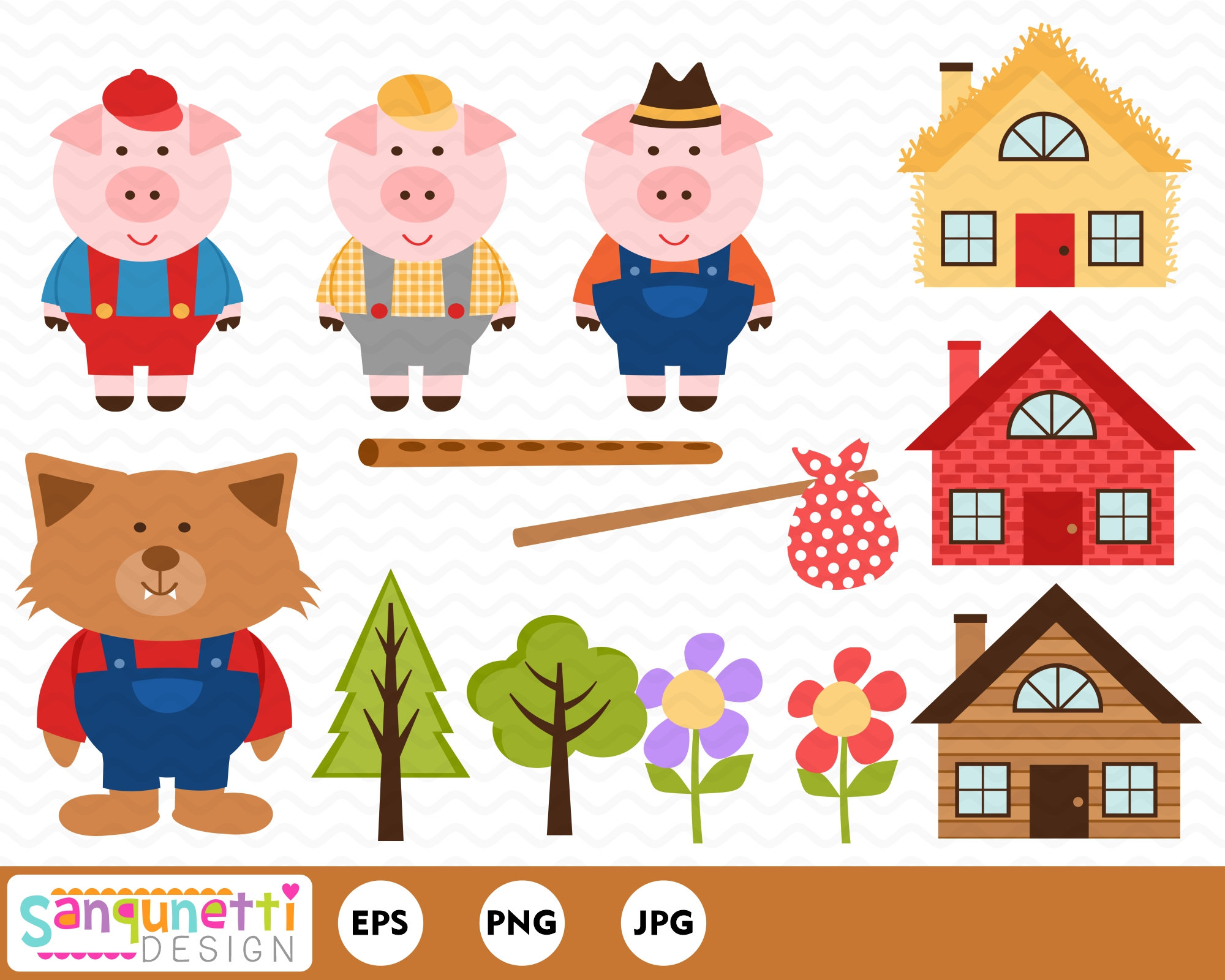 Download Three Little Pigs Clipart Nursery Mother Goose Digital Art Etsy