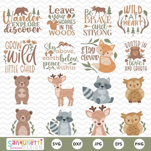 Paquete Whimsical Woodland SVG - Animales del bosque y letras SVG y imágenes prediseñadas